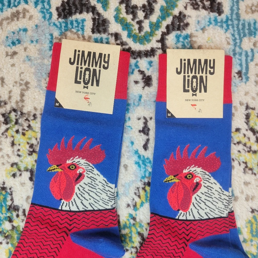 Jimmy Lion NEW‎ Rooster Socks, Lot Of Two Pairs Size Medium